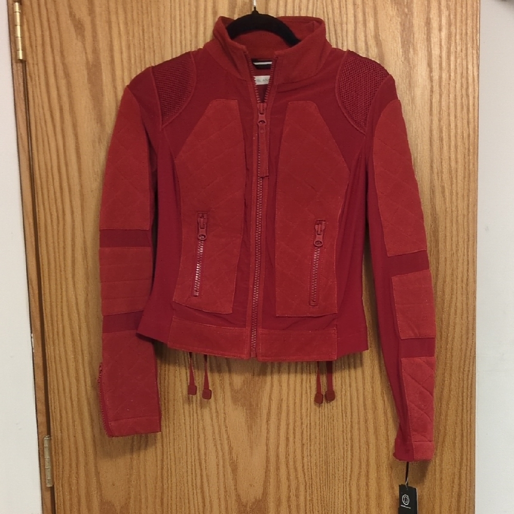 Blanc Noir Women's Red Leather Bomber Jacket